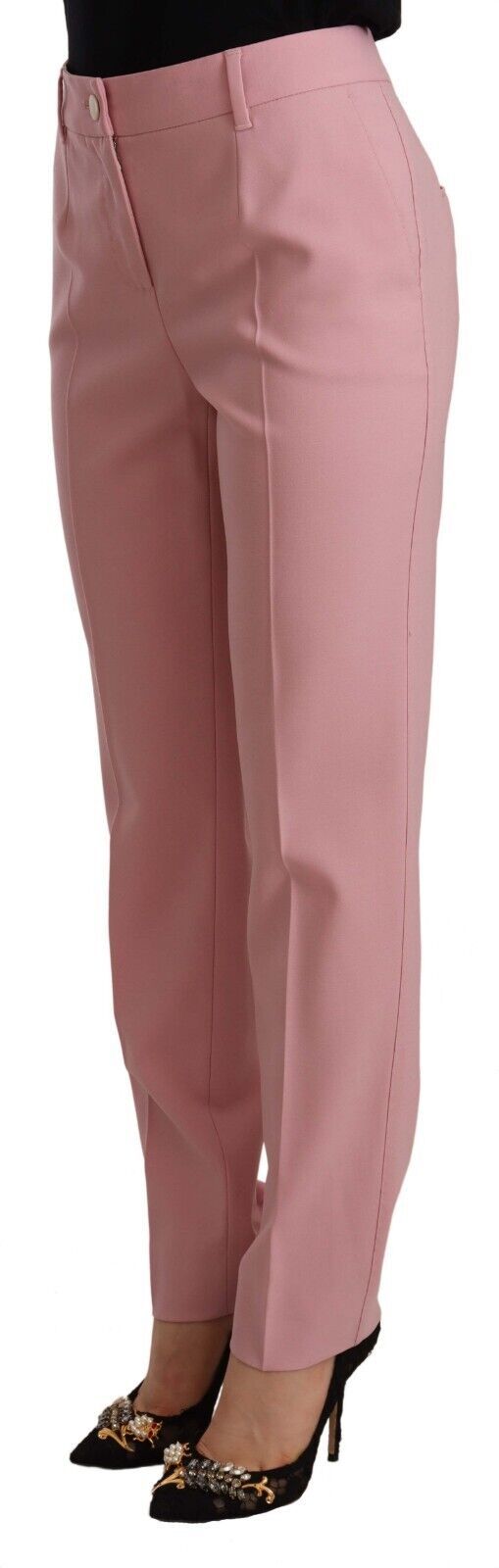 Dolce &amp; Gabbana Pink Wool Stretch High Waist Trouser Pants