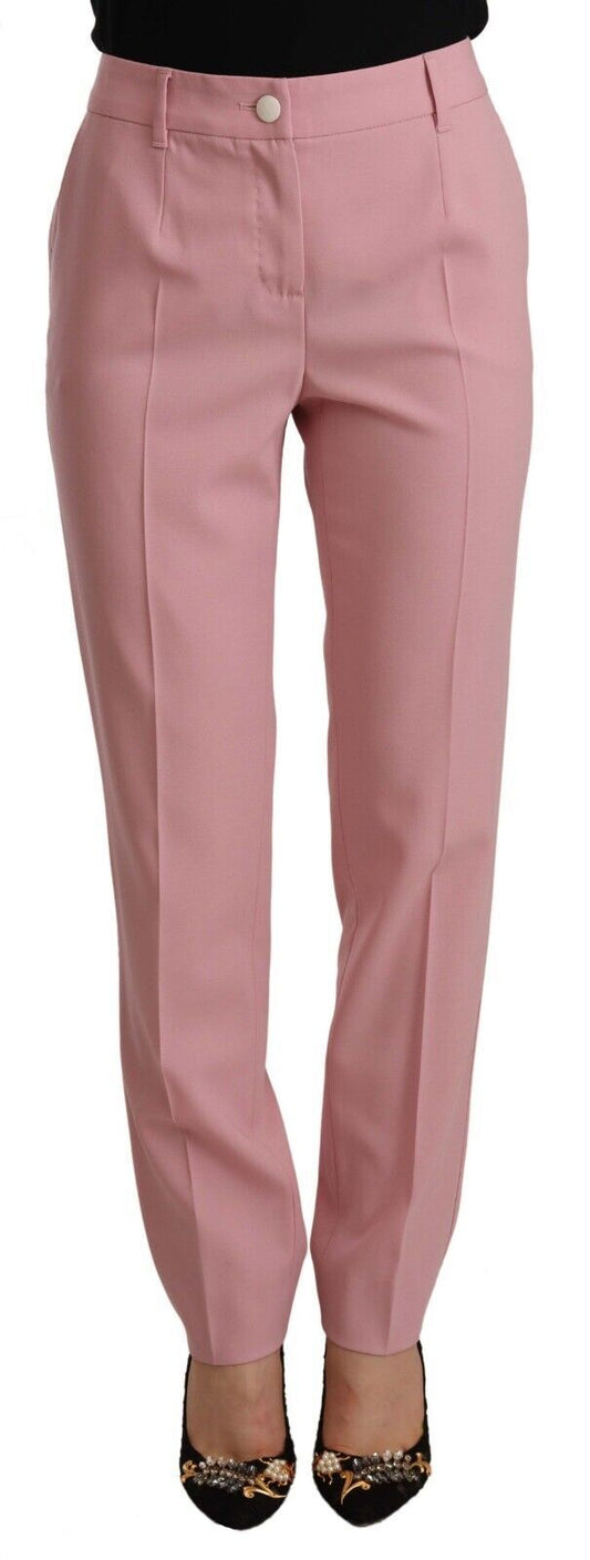 Dolce &amp; Gabbana Pink Wool Stretch High Waist Trouser Pants