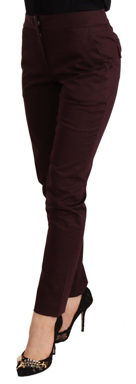 Just Cavalli Maroon Mid Waist Skinny Damen Hose