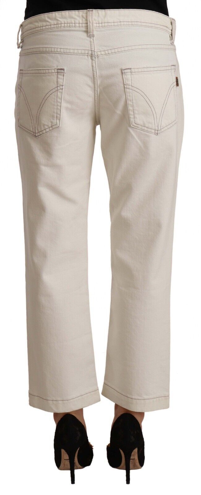 Dolce &amp; Gabbana Off White Cotton Flared Cropped Denim Jeans