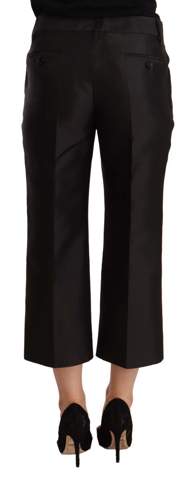 Dolce &amp; Gabbana Black 100% Silk Flared Cropped Pants