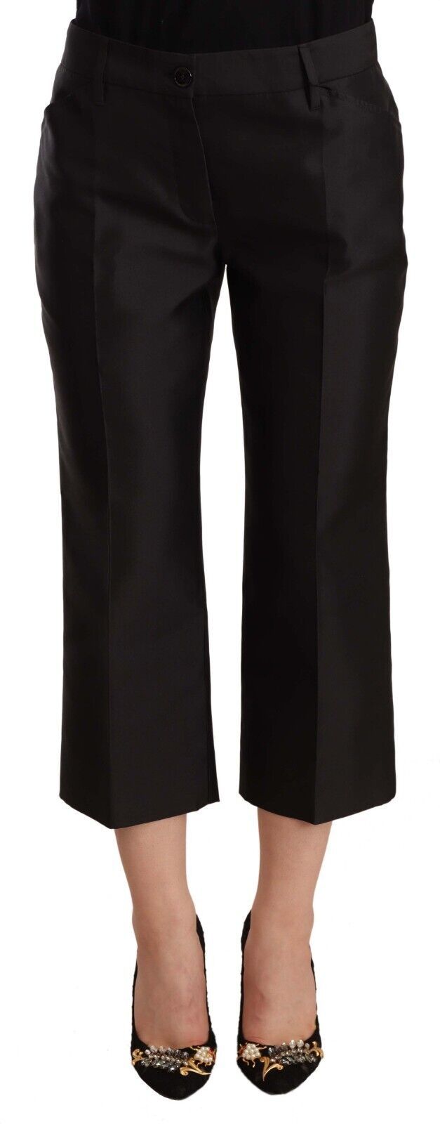 Dolce &amp; Gabbana Black 100% Silk Flared Cropped Pants