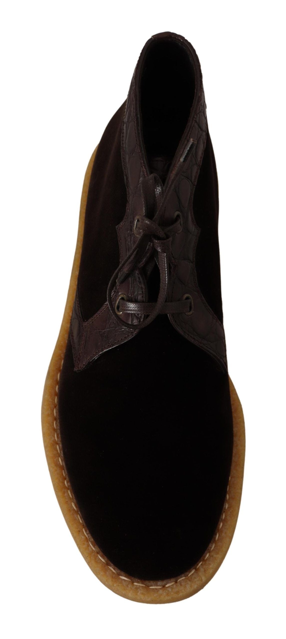 Dolce &amp; Gabbana Brown Velvet Exotic Leather Boots