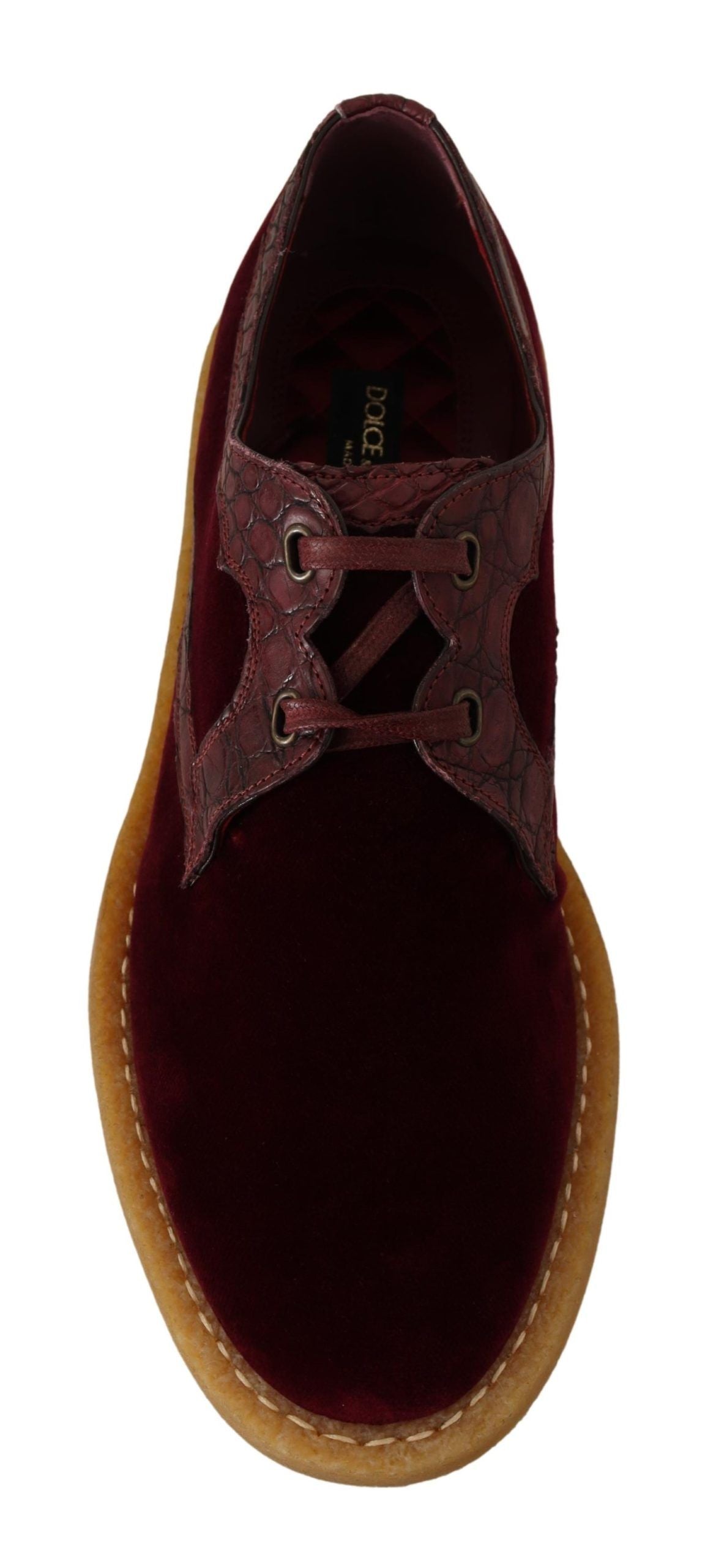 Dolce &amp; Gabbana Bordeaux Velvet Exotic Leather Shoes