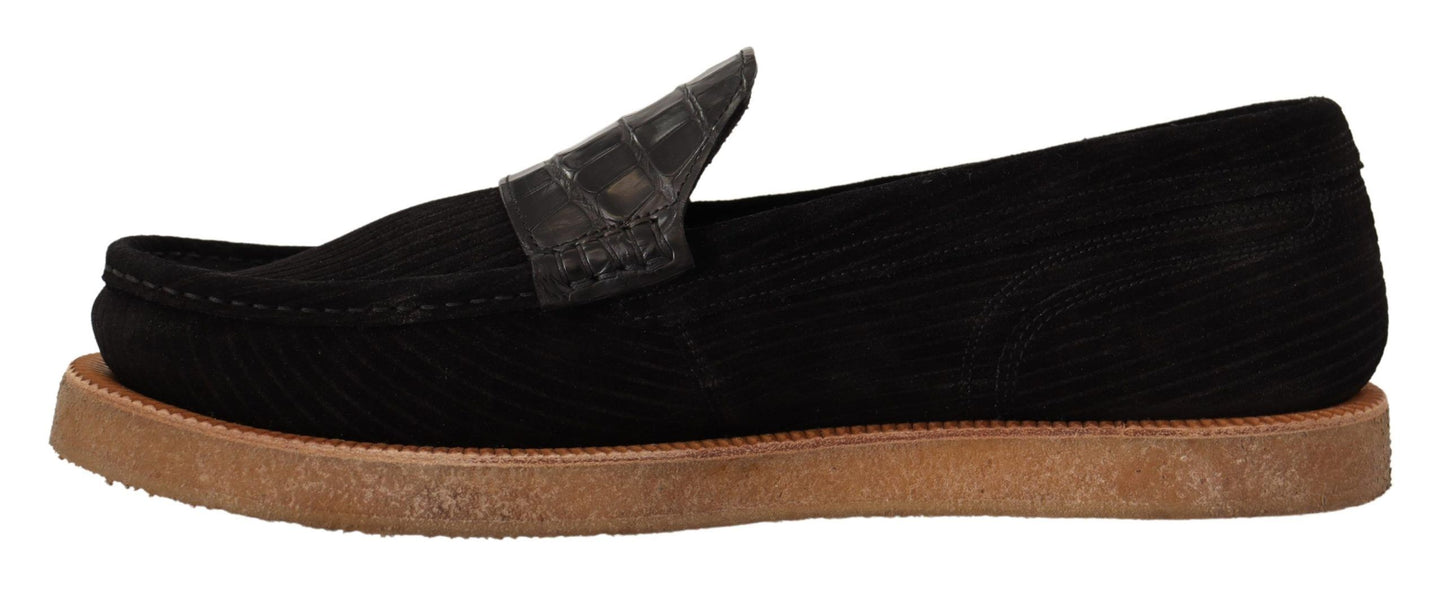 Dolce &amp; Gabbana Black Fox Leather Moccasins Loafers Shoes