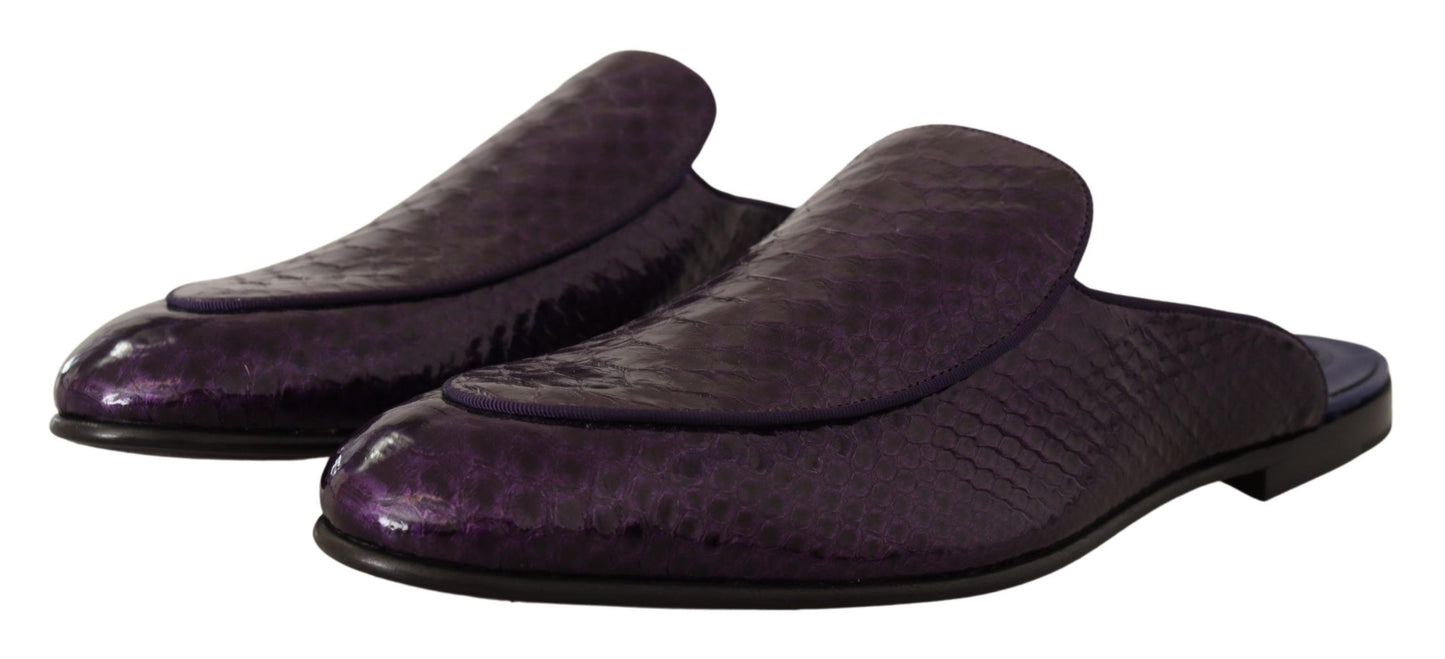 Dolce &amp; Gabbana Purple Exotic Leather Flats Slides Shoes