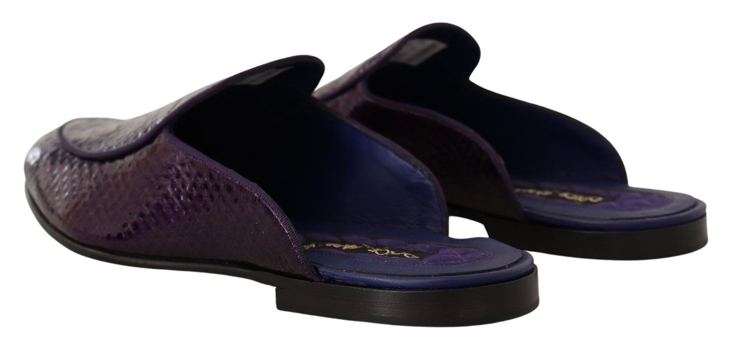 Dolce &amp; Gabbana Purple Exotic Leather Flats Slides Shoes