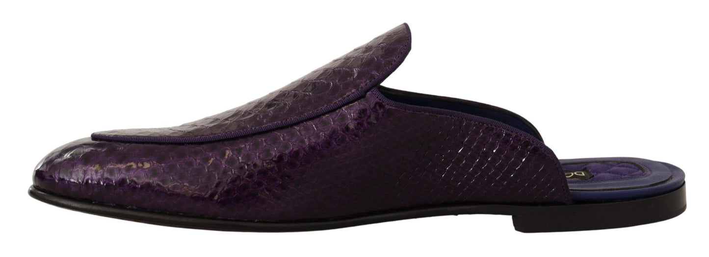 Dolce &amp; Gabbana Purple Exotic Leather Flats Slides Shoes