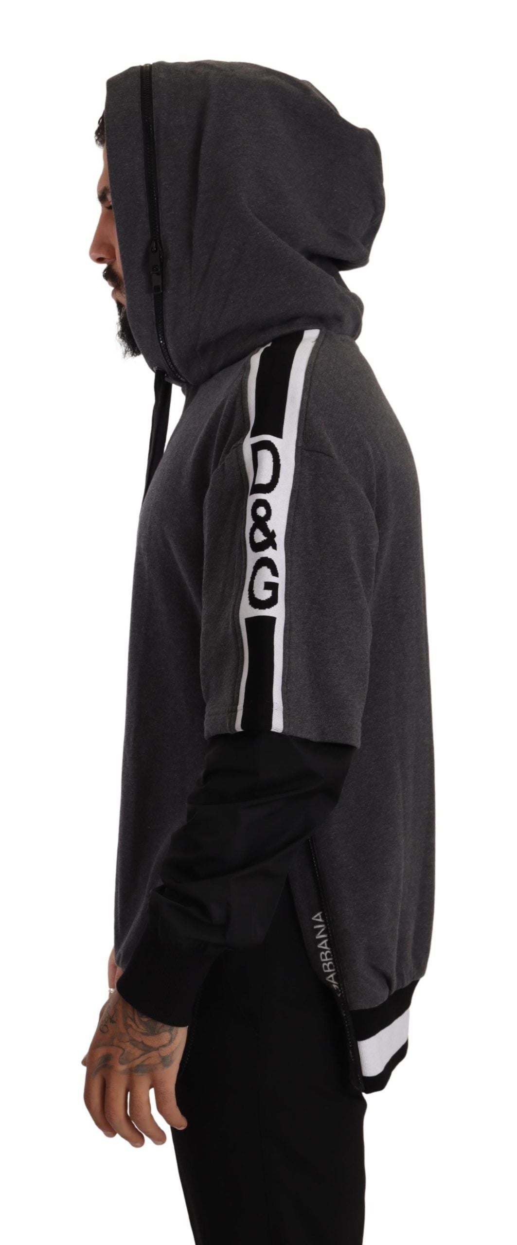 Dolce &amp; Gabbana Grey Black Cotton Hooded #DGMILLENNIALS Sweater