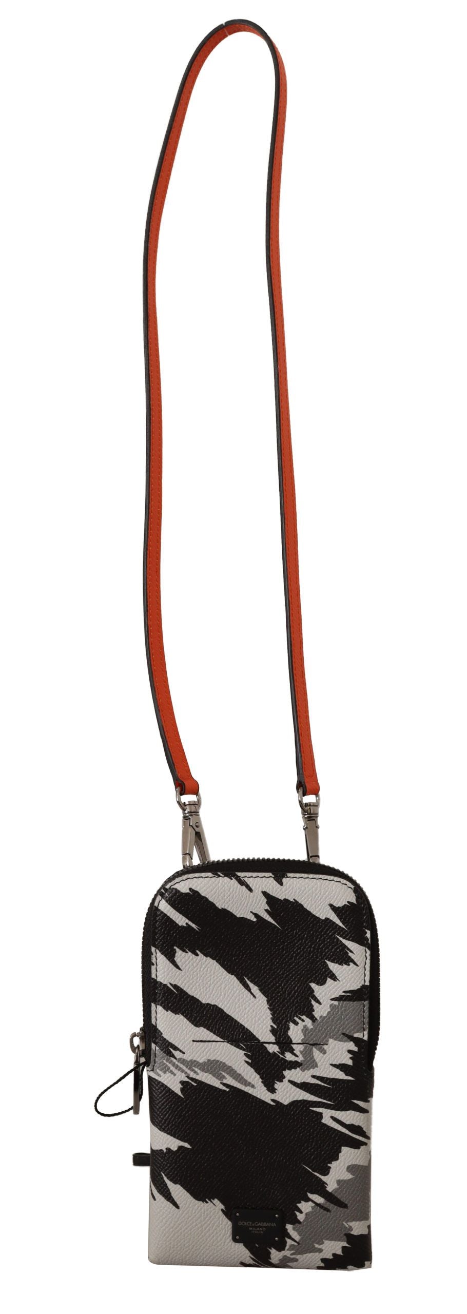 Dolce &amp; Gabbana Graues Leder-Cross-Body-Halsband-Kartenfach-Portemonnaie