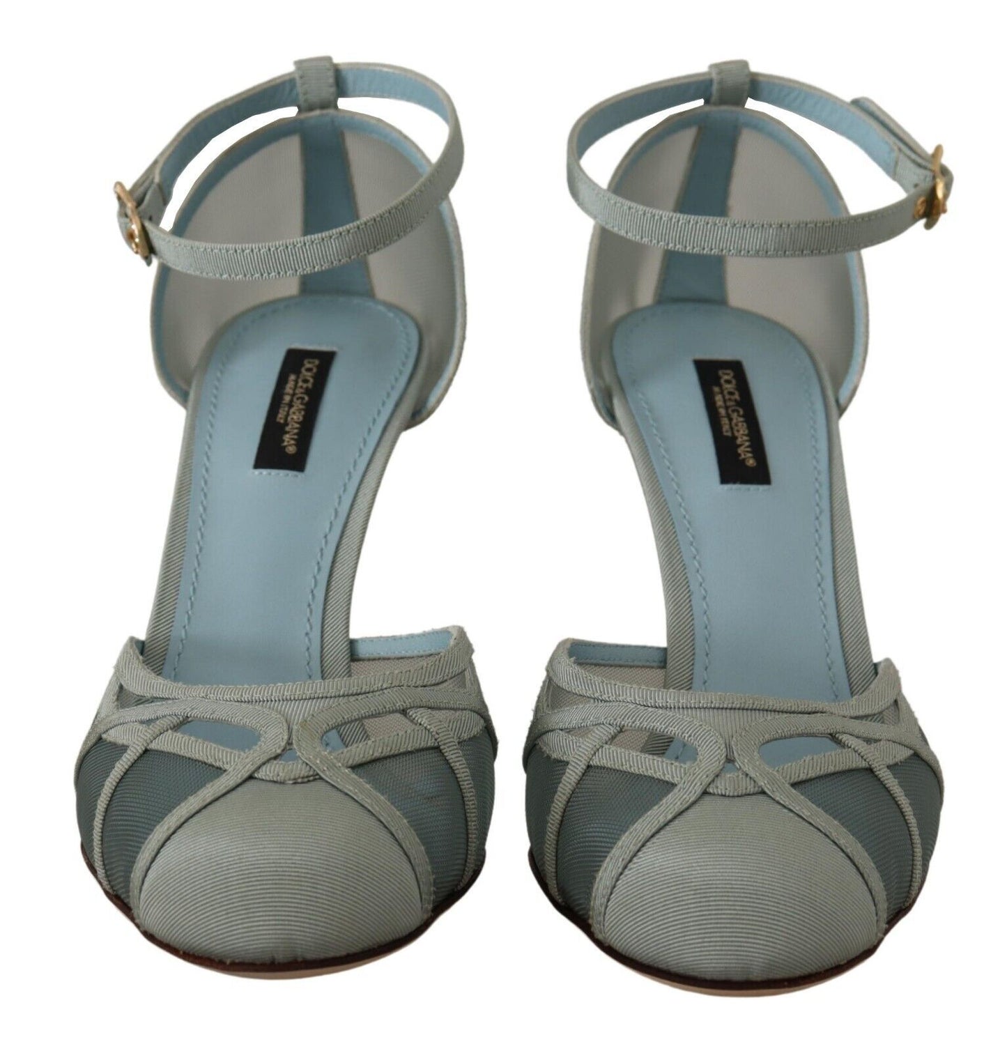 Dolce &amp; Gabbana Blaue Mesh-Sandalen mit Knöchelriemen und Absatz