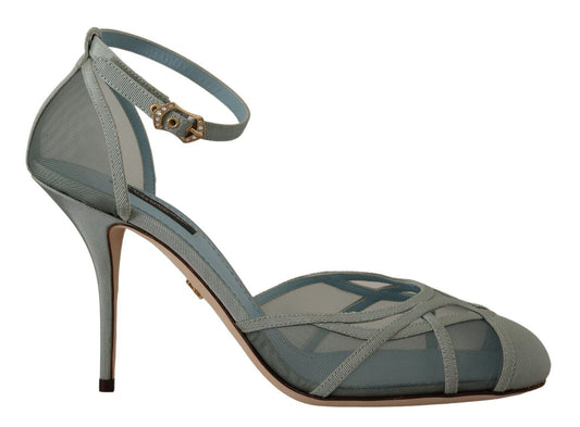 Dolce &amp; Gabbana Blaue Mesh-Sandalen mit Knöchelriemen und Absatz