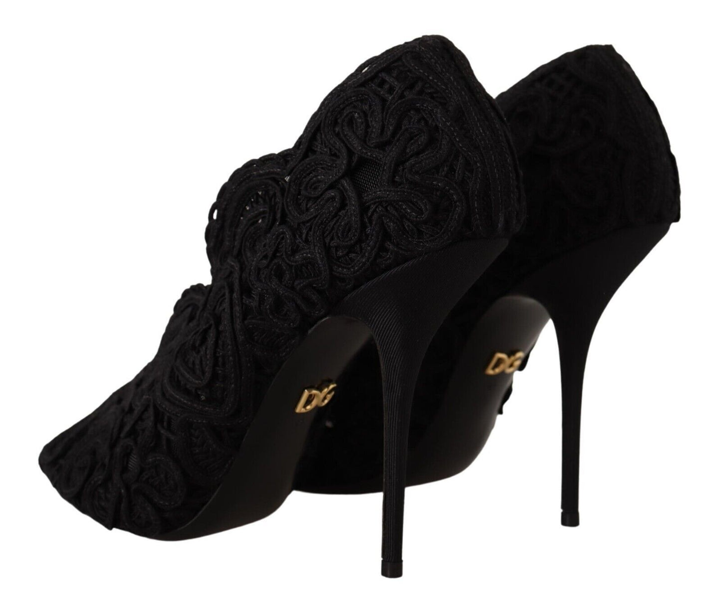 Dolce &amp; Gabbana Black Cordonetto Ricamo Pump Open Toe Shoes