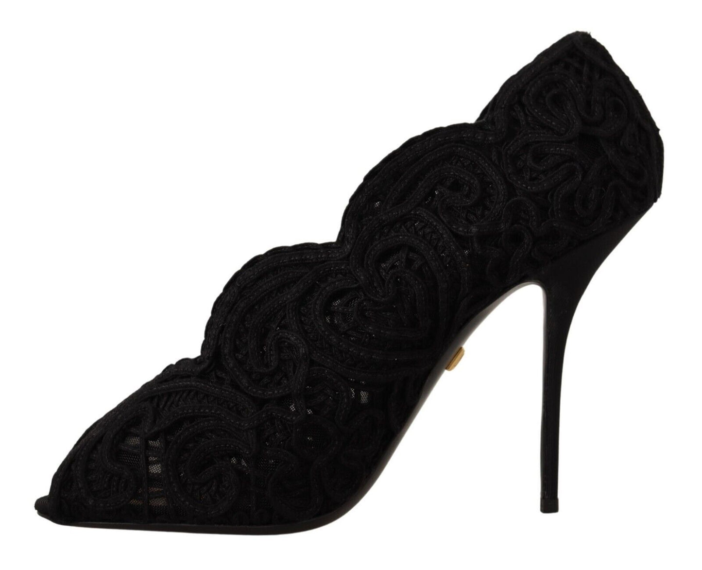 Schwarze Cordonetto Ricamo Pump-Schuhe mit offener Zehenpartie von Dolce &amp; Gabbana