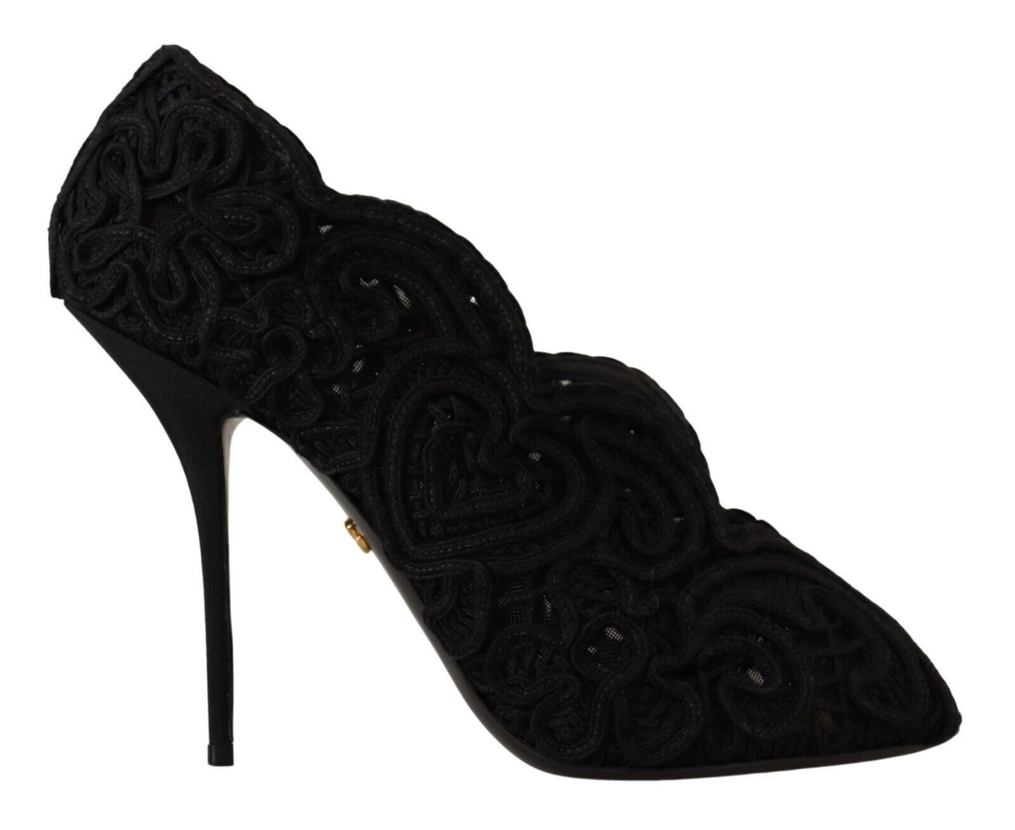 Dolce &amp; Gabbana Black Cordonetto Ricamo Pump Open Toe Shoes