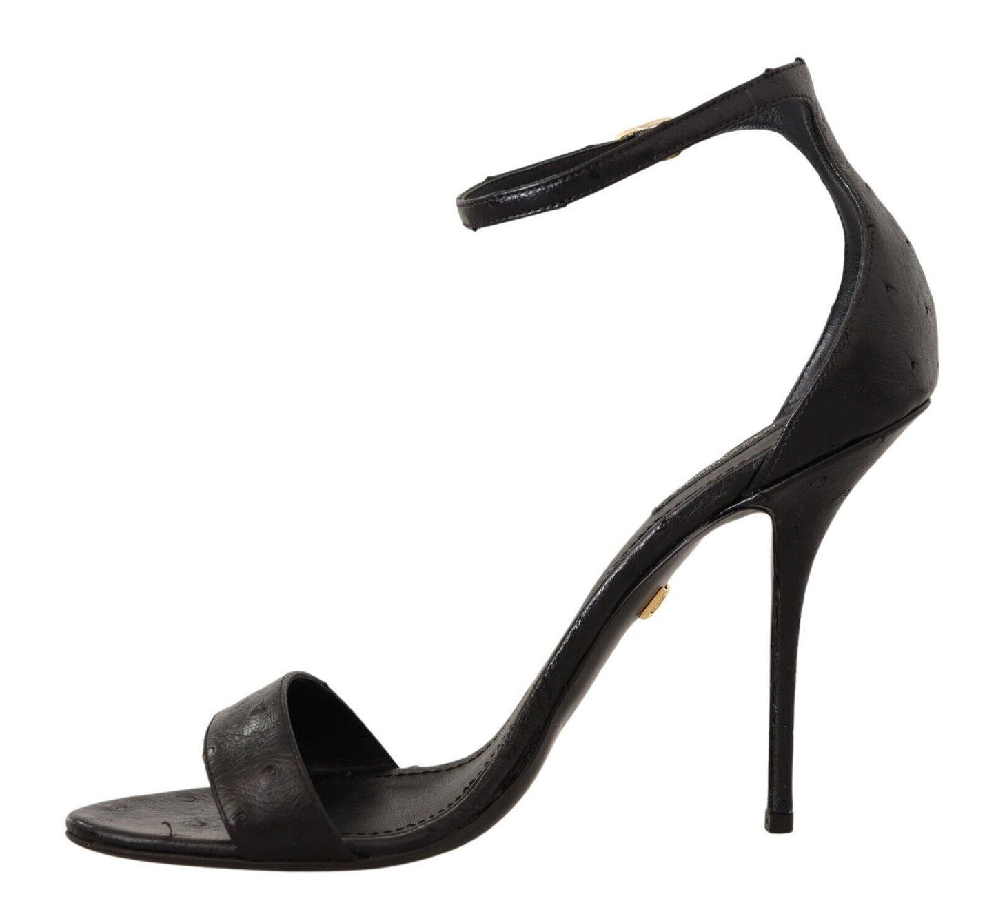 Dolce &amp; Gabbana Black Ostrich Ankle Strap Heels Sandals Shoes