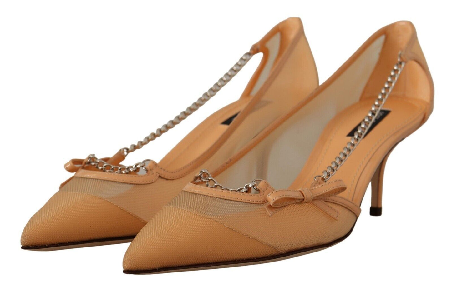 Dolce &amp; Gabbana Peach Mesh Leather Chains Heels Pumps Shoes