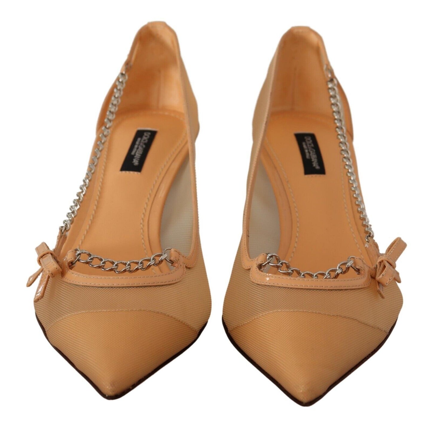 Dolce &amp; Gabbana Peach Mesh Leather Chains Heels Pumps Shoes