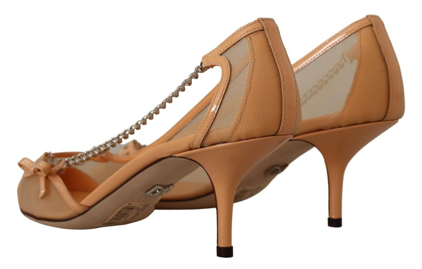 Dolce &amp; Gabbana Peach Mesh Leather Chains Heels Pumps Shoes