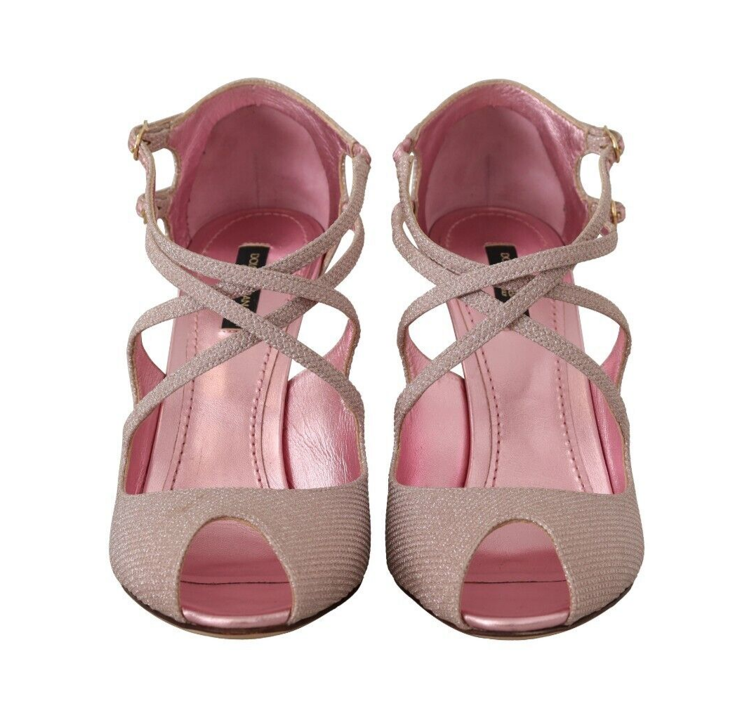 Dolce &amp; Gabbana Pink Glittered Strappy Heels Sandals Shoes