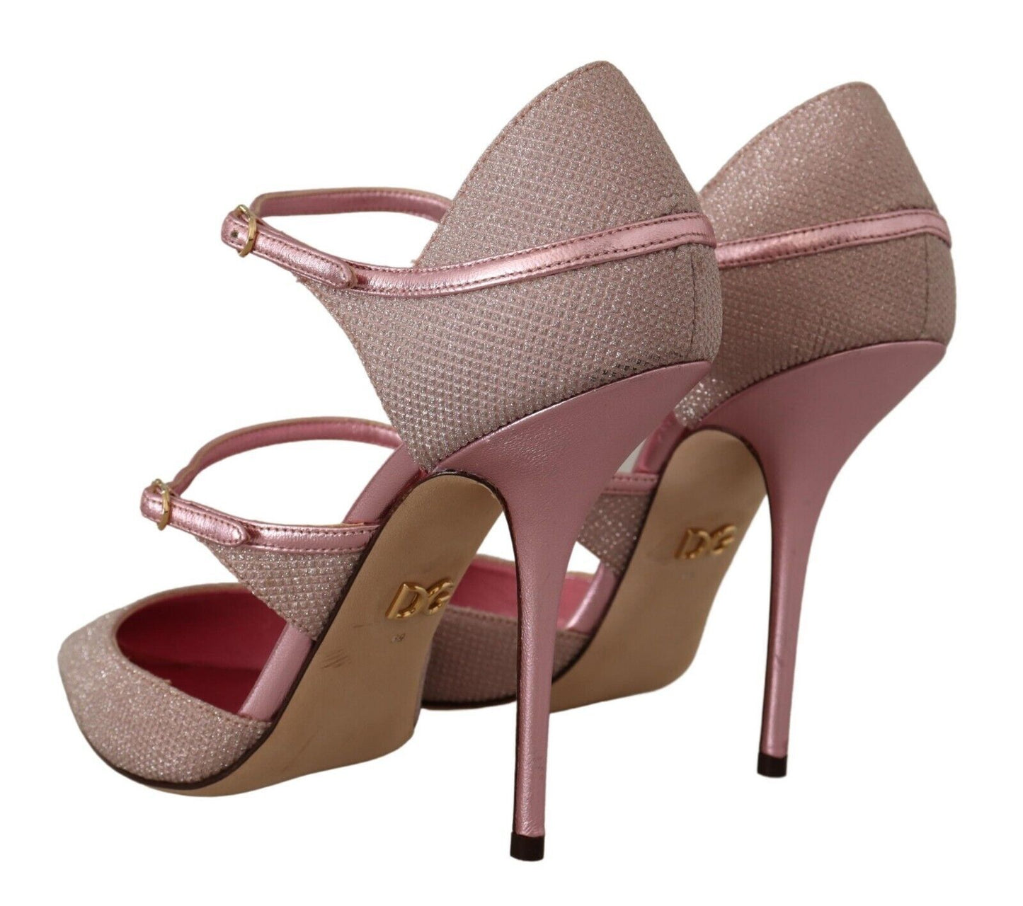 Dolce &amp; Gabbana Pink Glittered Strappy Sandals Mary Jane Shoes