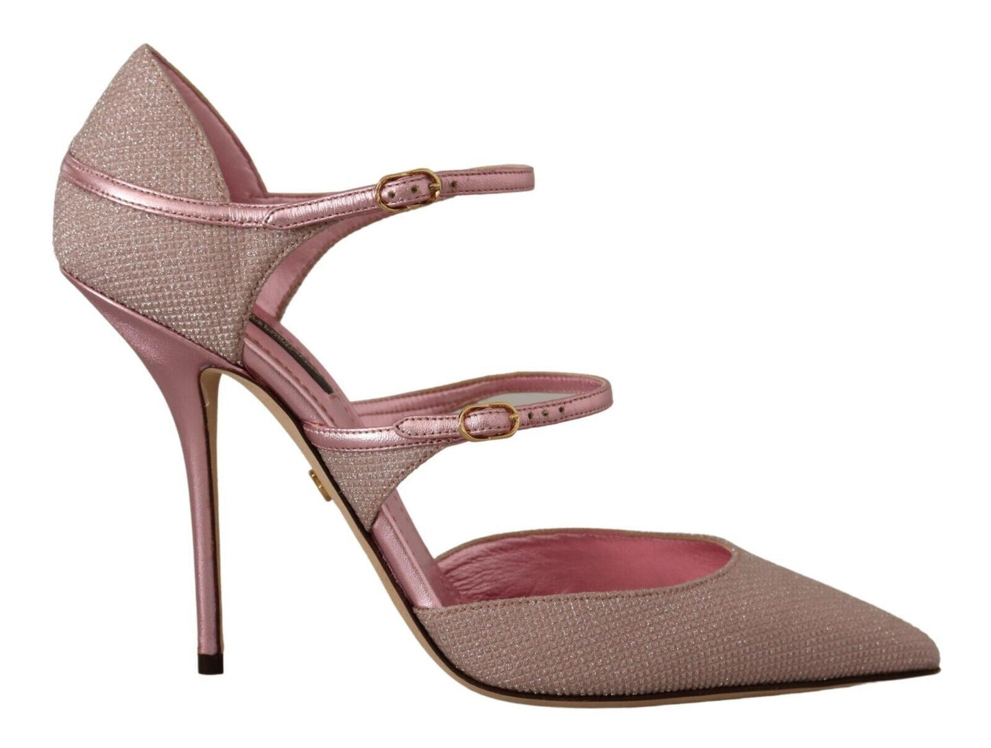 Dolce &amp; Gabbana Pink Glittered Strappy Sandals Mary Jane Shoes