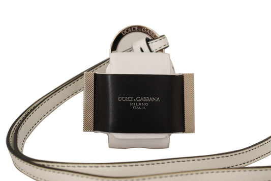 Dolce &amp; Gabbana White Black Leather Strap Silver Metal Logo Airpods Case