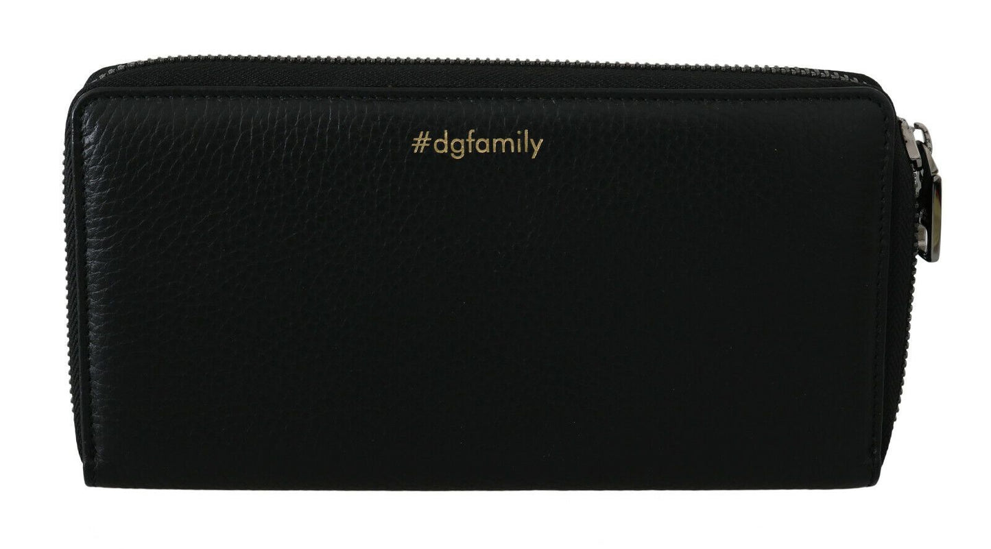 Dolce &amp; Gabbana Black Leather #DGFAMILY Zipper Continental Mens Wallet