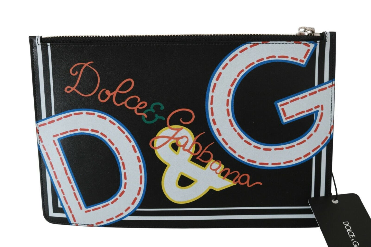 Dolce &amp; Gabbana Schwarze Herren-Geldbörse aus Leder mit Reißverschluss und DG-Print