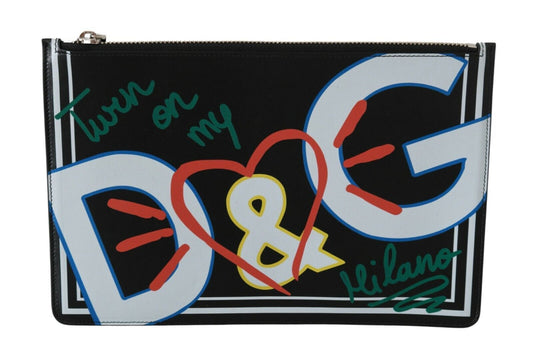 Dolce &amp; Gabbana Black DG Print Mens Zipper Coin Purse Leather Wallet