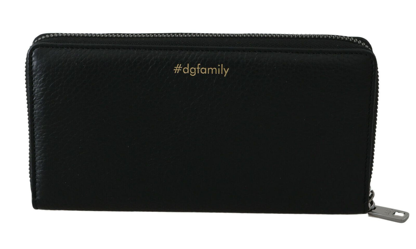 Dolce &amp; Gabbana Black Blue Leather #DGFAMILY Zipper Continental Wallet