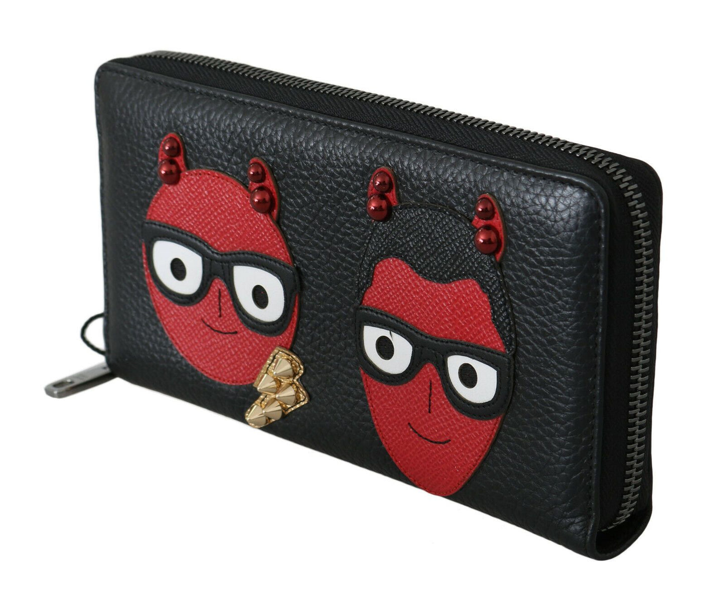 Dolce &amp; Gabbana Black Red Leather #DGFAMILY Zipper Continental Wallet