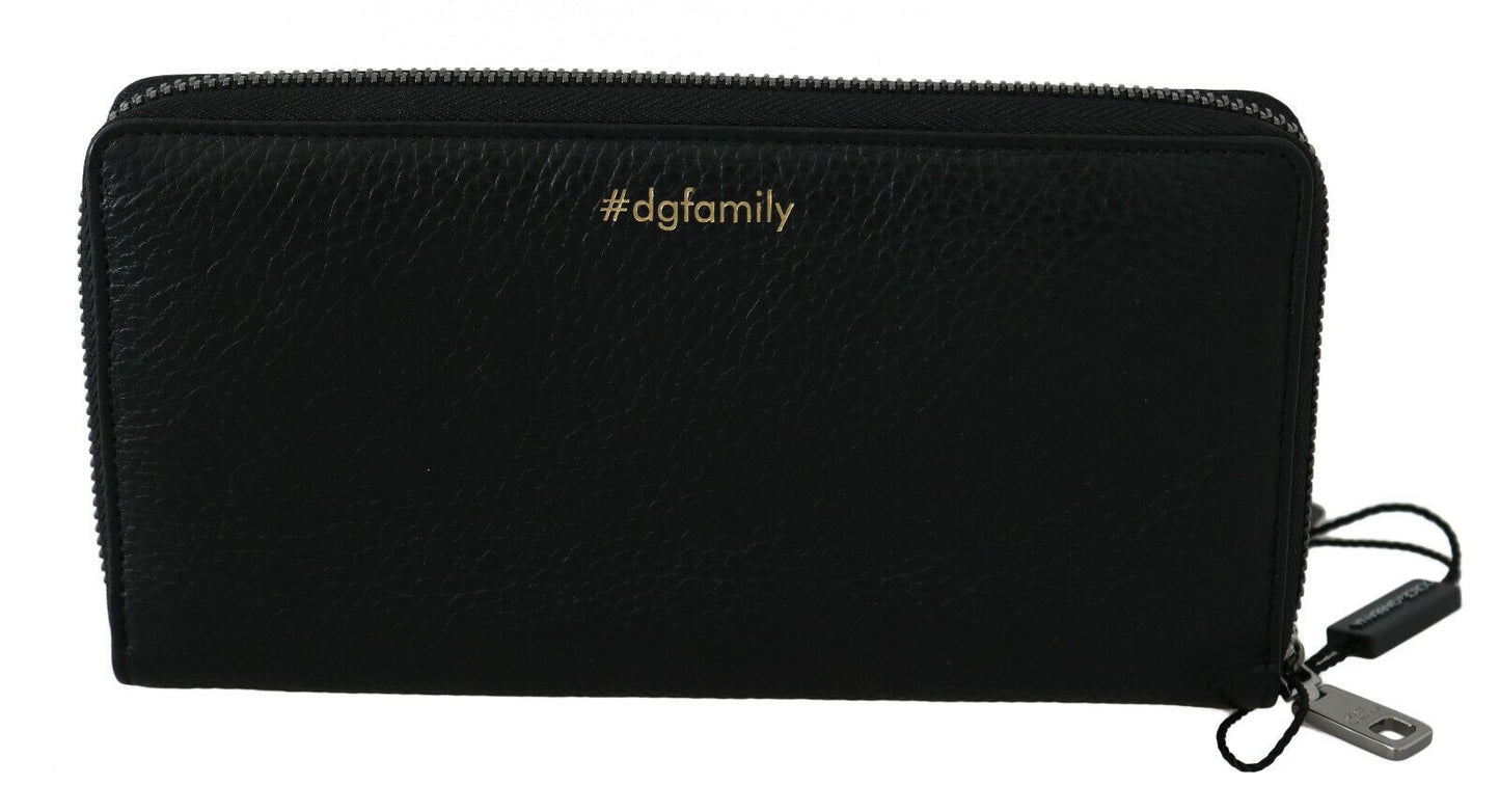 Dolce &amp; Gabbana Black Red Leather #DGFAMILY Zipper Continental Wallet