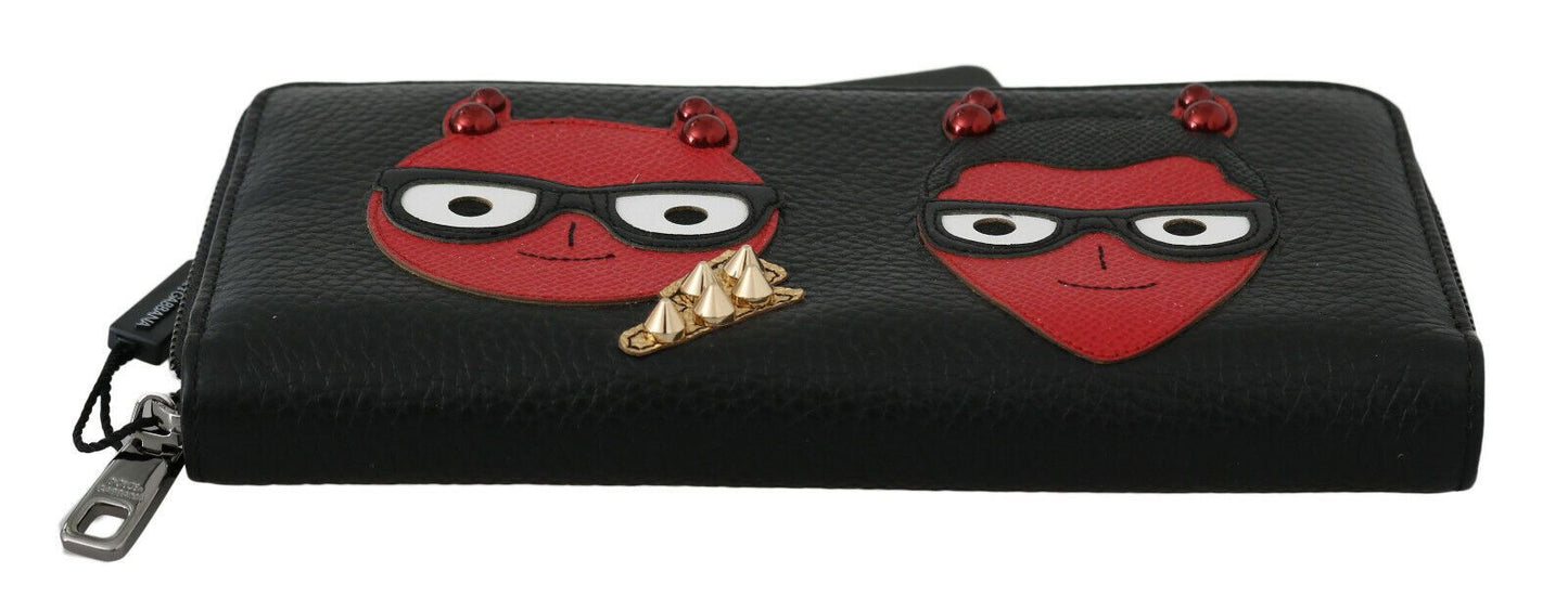 Dolce &amp; Gabbana Black Red Leather #DGFAMILY Zipper Continental Wallet