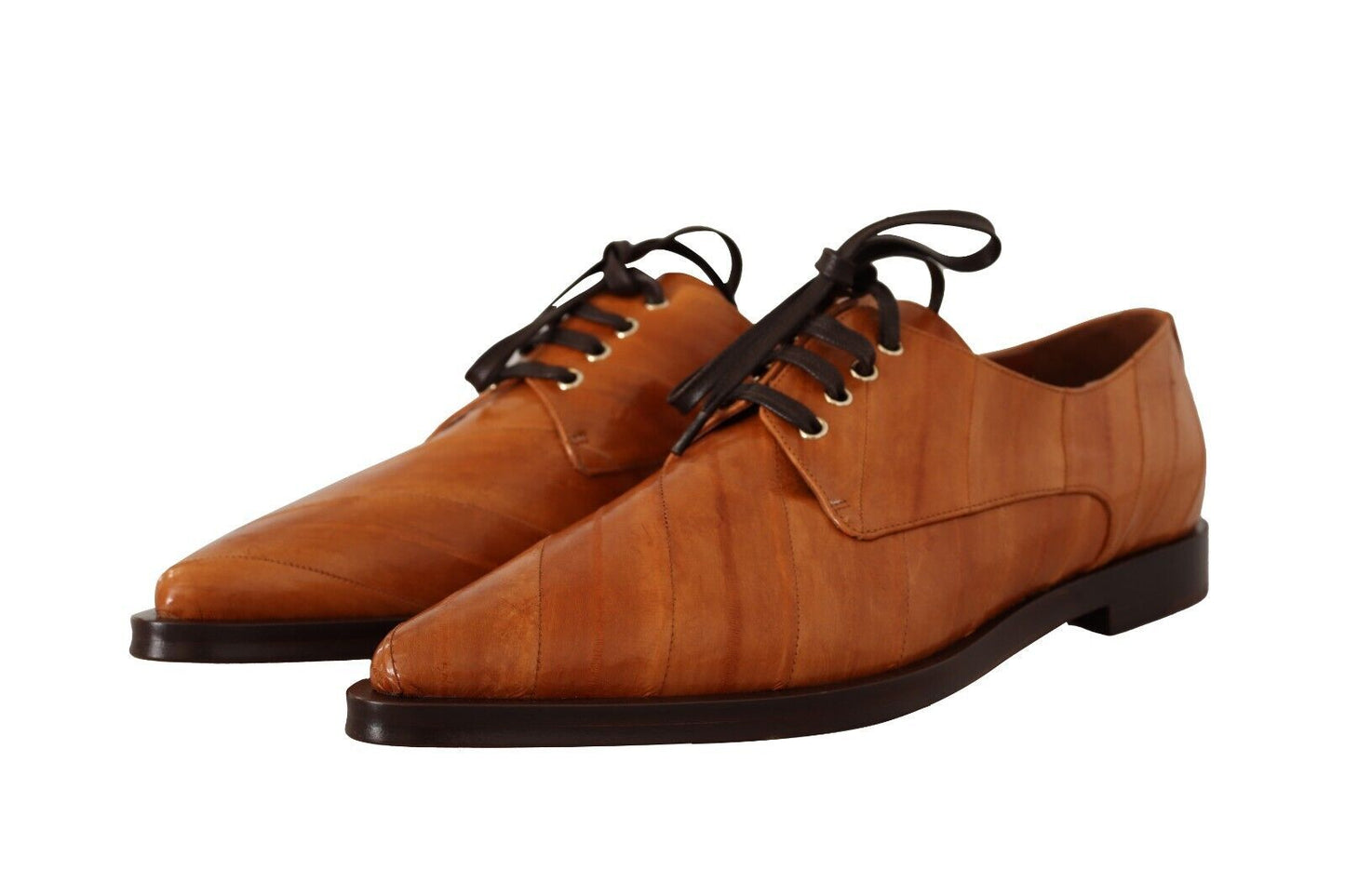 Dolce &amp; Gabbana Brown Eel Leather Lace Up Formal Shoes