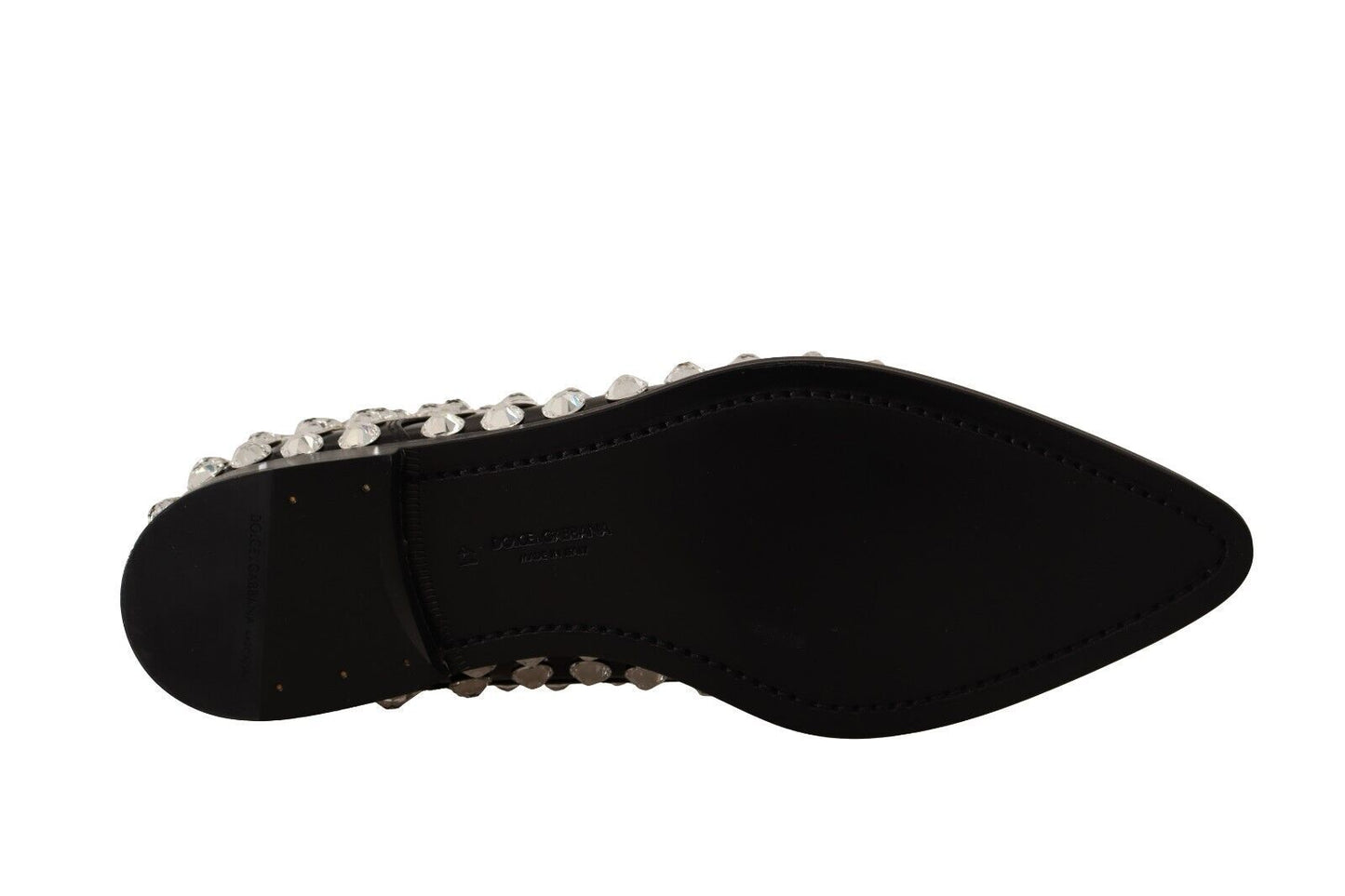 Dolce &amp; Gabbana Black Leather Crystals Lace Up Formal Shoes