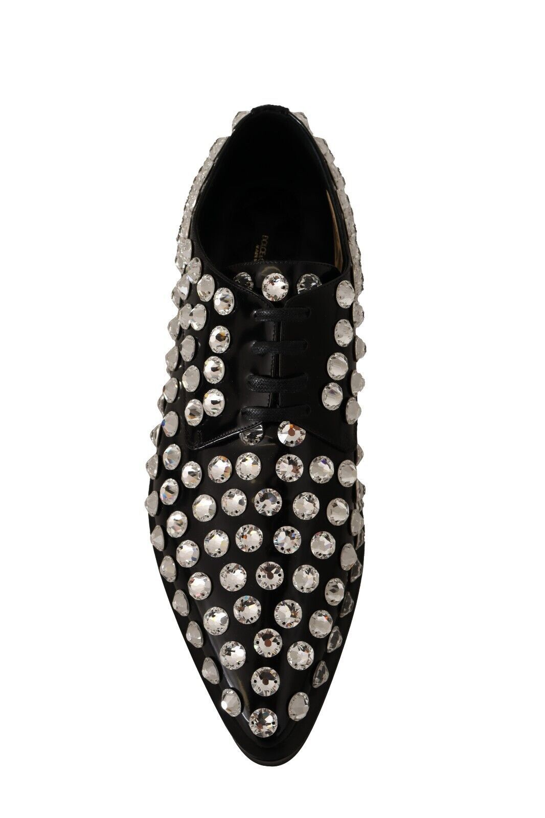 Dolce &amp; Gabbana Black Leather Crystals Lace Up Formal Shoes