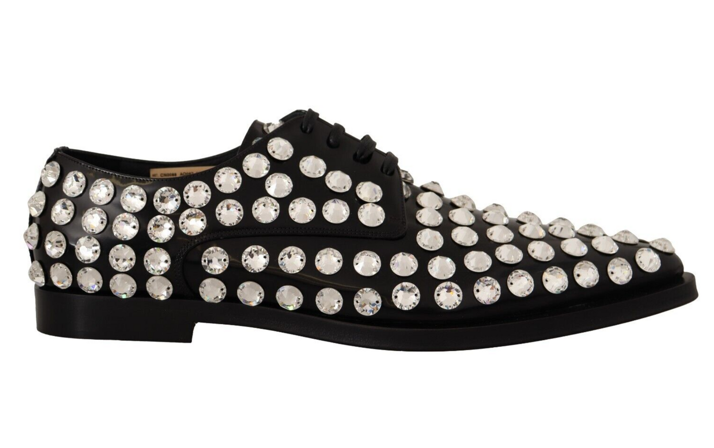 Dolce &amp; Gabbana Black Leather Crystals Lace Up Formal Shoes