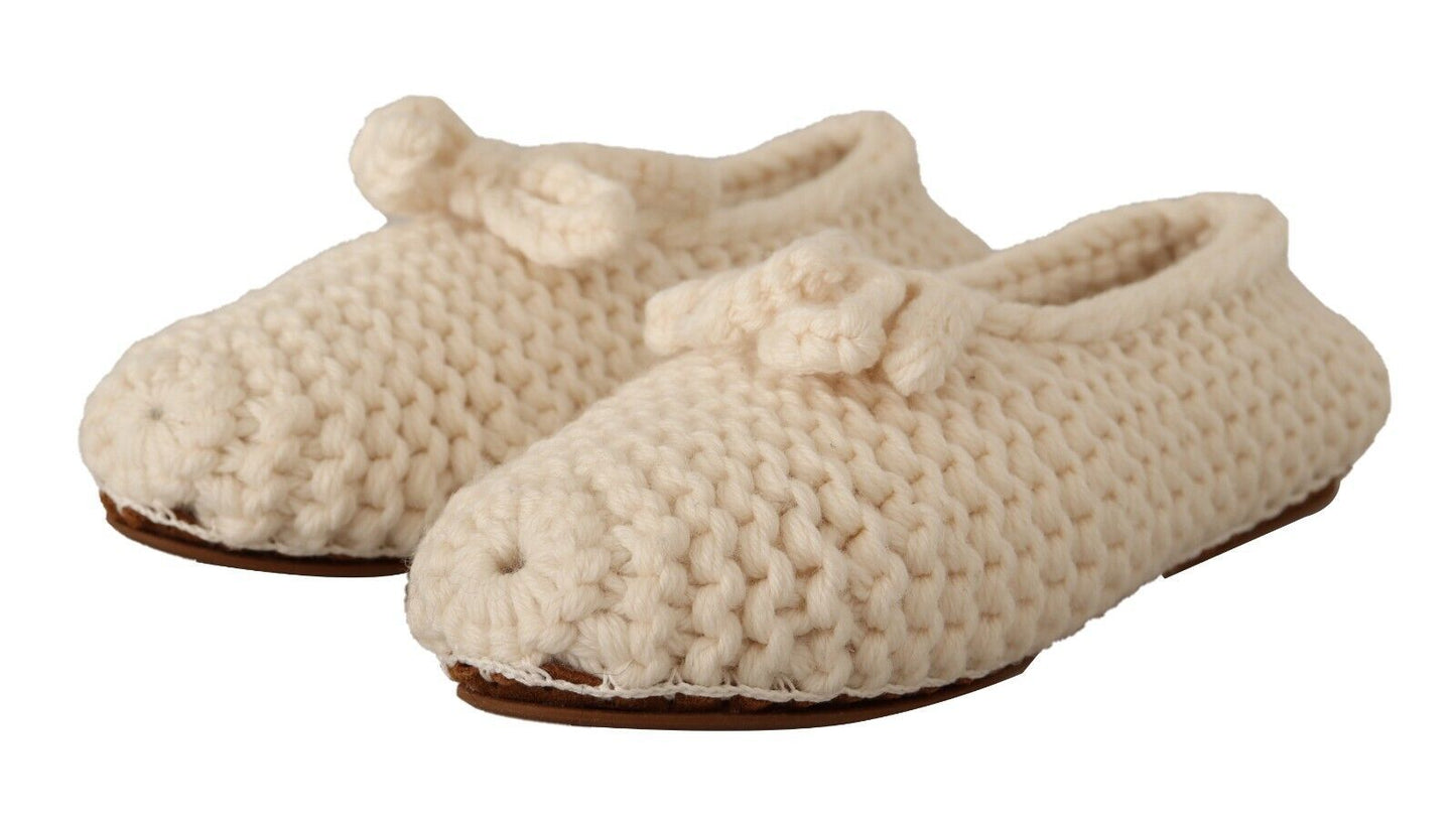 Dolce &amp; Gabbana White Slip On Ballerina Flats Wool Knit Shoes