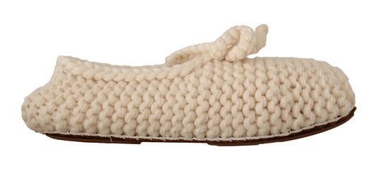 Dolce &amp; Gabbana White Slip On Ballerina Flats Wool Knit Shoes