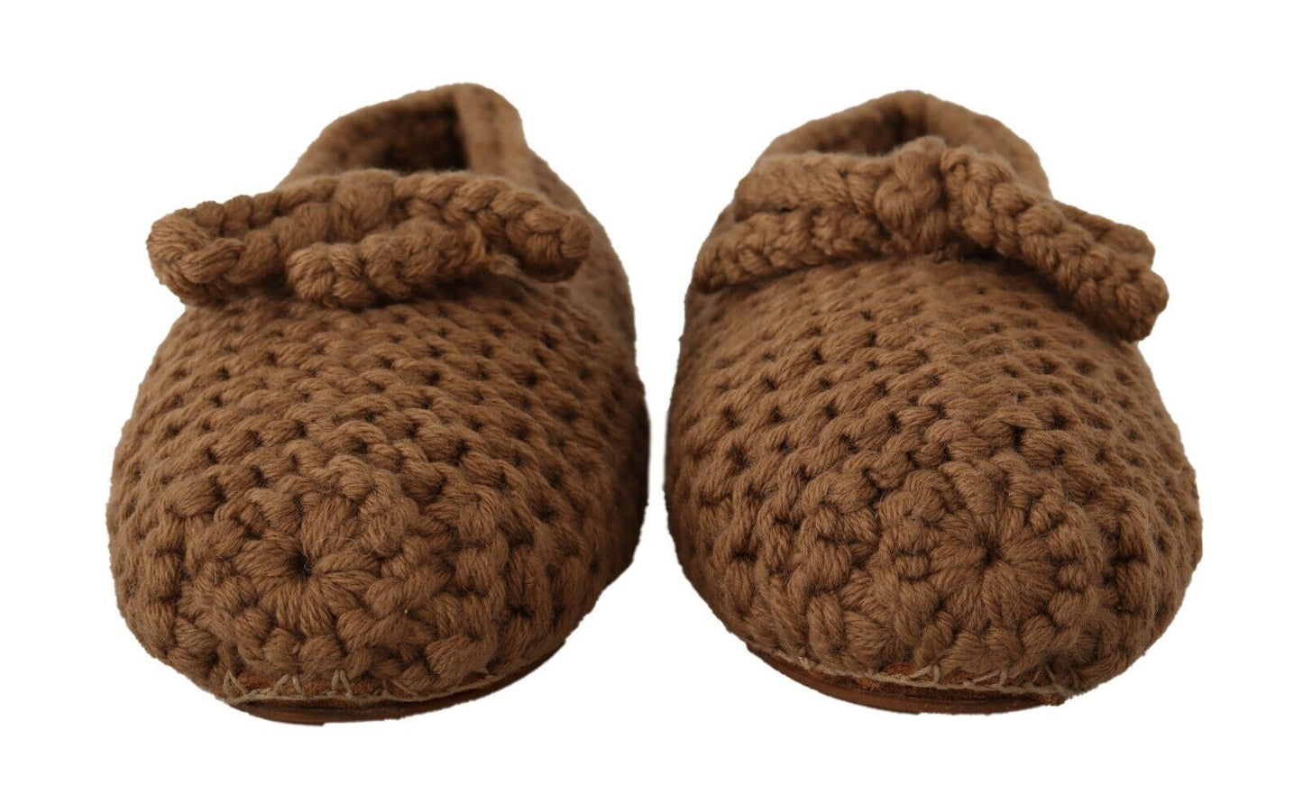 Dolce &amp; Gabbana Brown Slip On Ballerina Flats Wool Knit Shoes