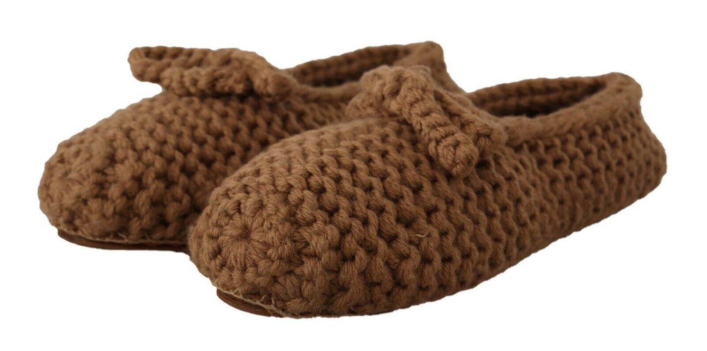 Dolce &amp; Gabbana Brown Slip On Ballerina Flats Wool Knit Shoes