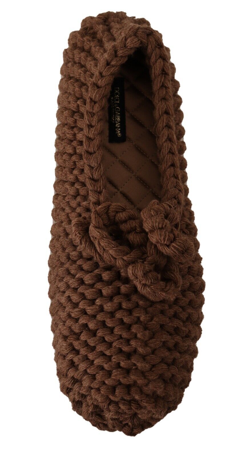 Dolce &amp; Gabbana Brown Slip On Ballerina Flats Wool Knit Shoes