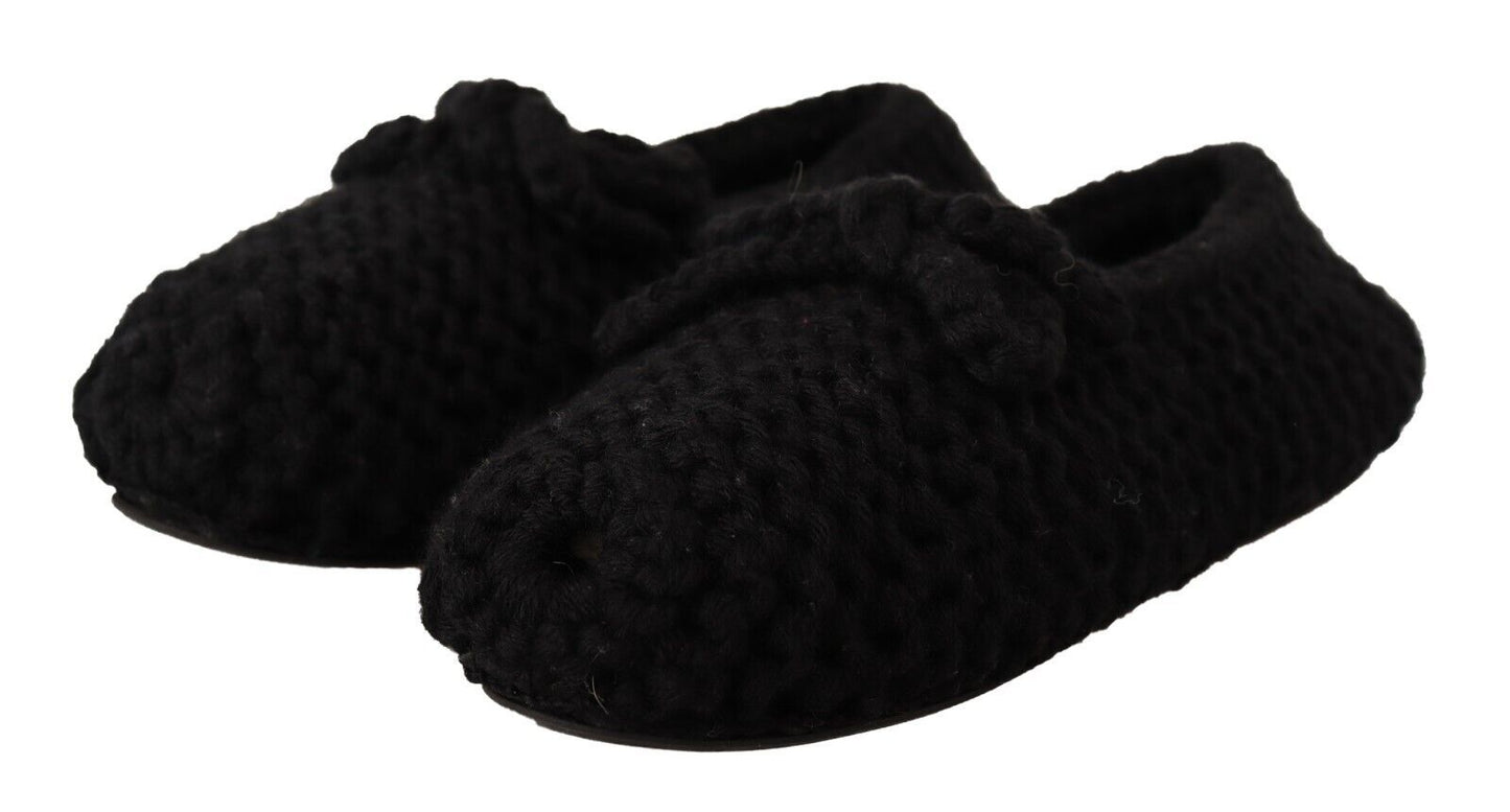 Dolce &amp; Gabbana Black Slip On Ballerina Flats Wool Knit Shoes