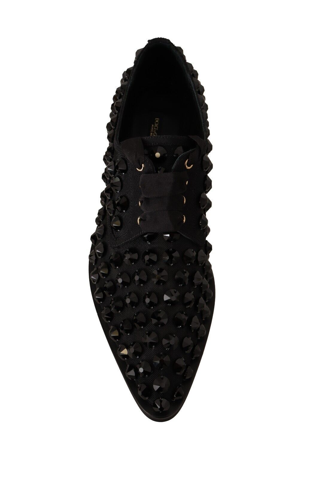 Dolce &amp; Gabbana Black Lace Up Studded Formal Flats Shoes