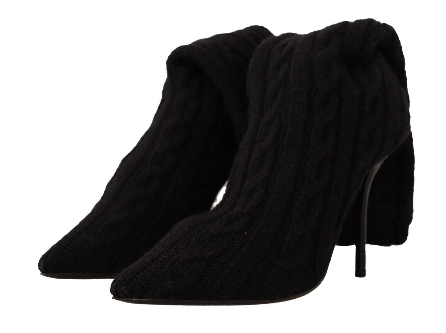 Dolce &amp; Gabbana Black Stretch Socks Knee High Booties Shoes