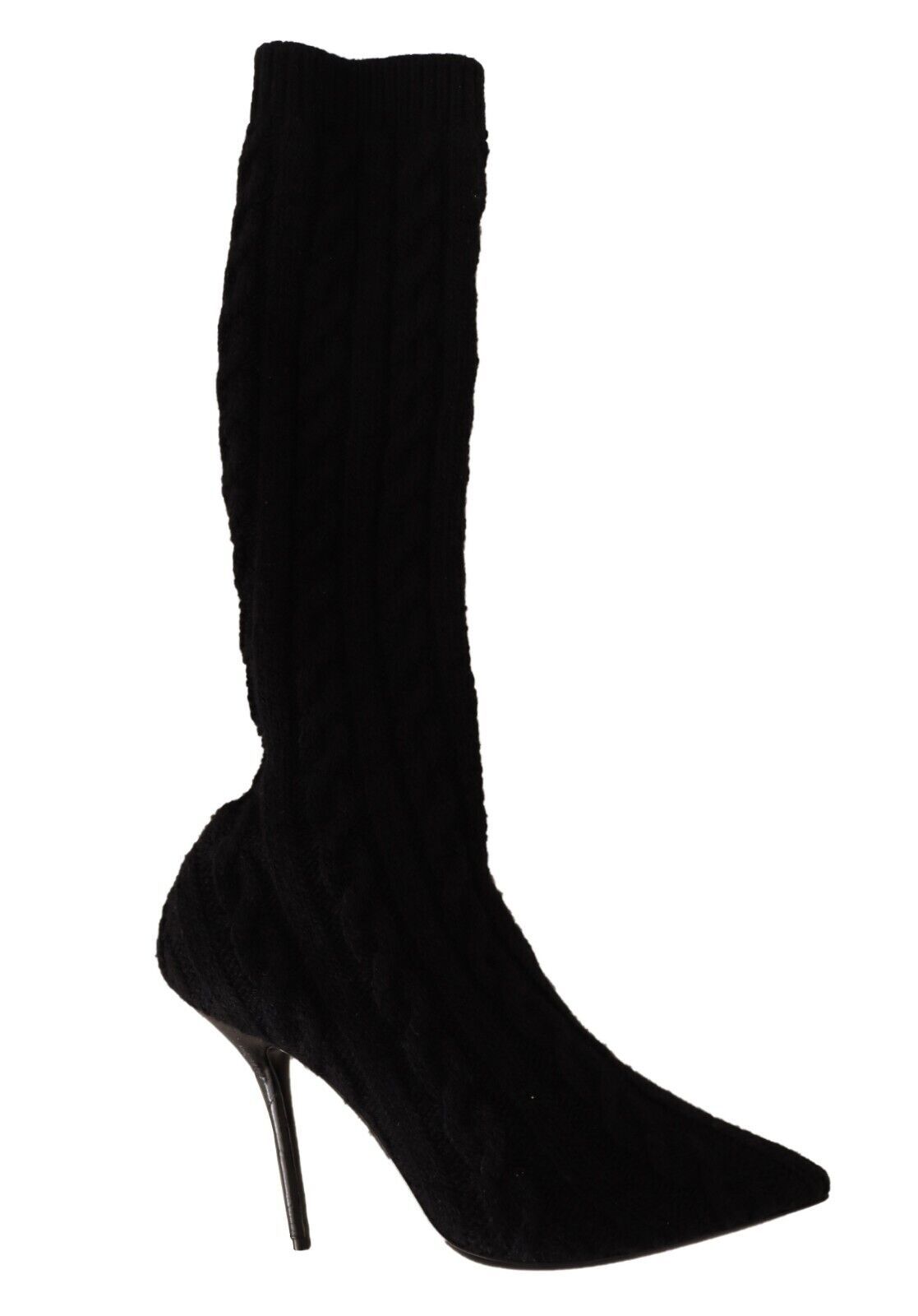 Dolce &amp; Gabbana Black Stretch Socks Knee High Booties Shoes