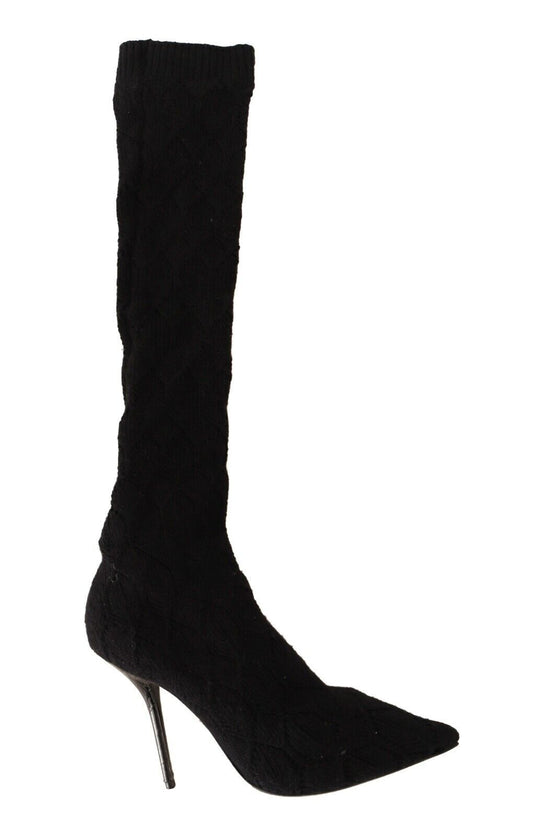 Dolce &amp; Gabbana Black Stretch Socks Knee High Booties Shoes