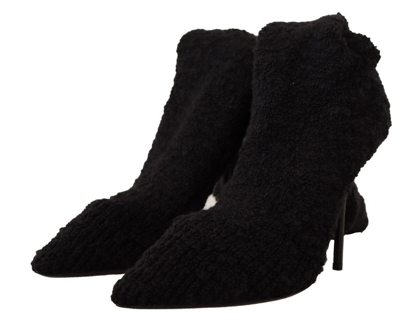 Dolce &amp; Gabbana Black Stretch Socks Knee High Booties Shoes