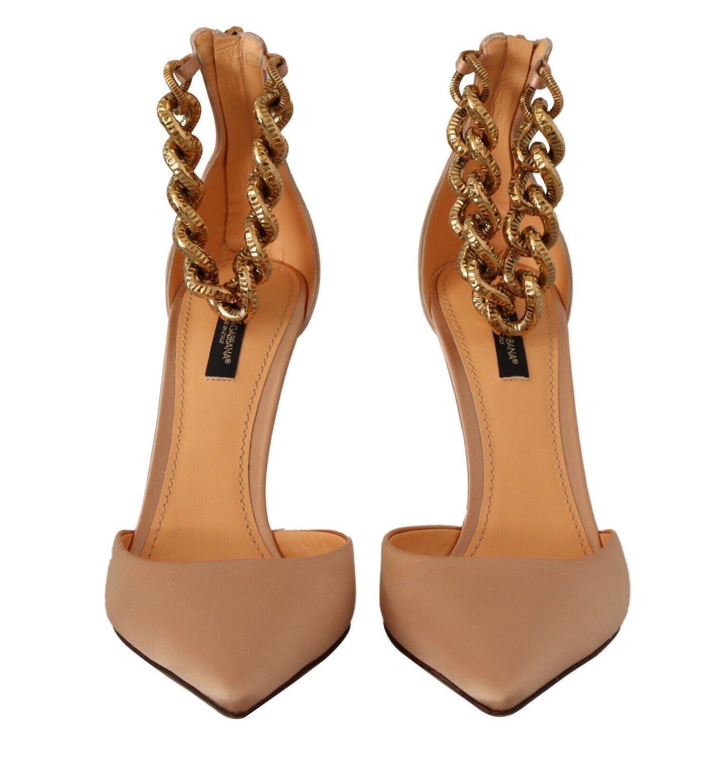 Dolce &amp; Gabbana Beige Ankle Chain Strap High Heels Pumps Shoes